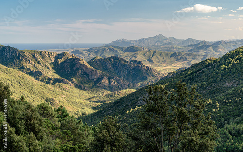 Panoramic view of inner Sardinia in the area of Supramonte of Baunei seen from the SS125 motorway