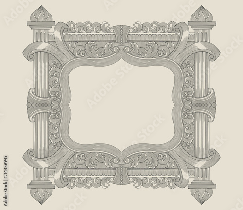antique vintage frame engraving vector illustration