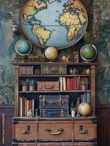 Vintage Wanderlust Travel Destinations Wall Art: Globe-Trotting Glory in a Captivating Vintage Painting