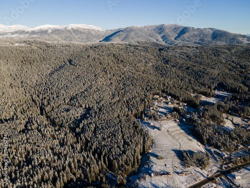 Aerial Winter view of Yundola area, Bulgaria photo