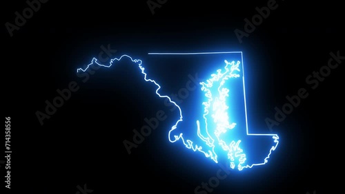 Maryland state map animation with glowing neon effect photo