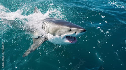 Attack great white shark. Great white shark with open mouth. Watch out sharks attack. AI Generative