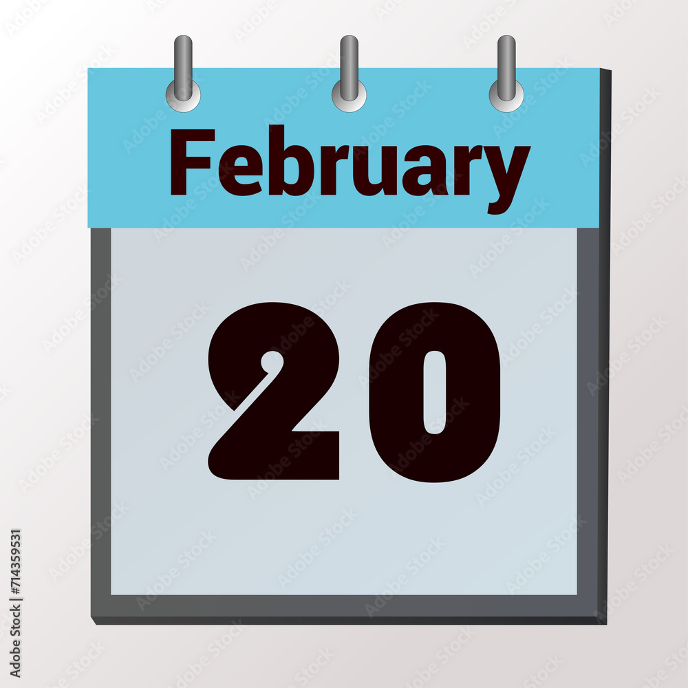 vector calendar page with date February 20, light colors