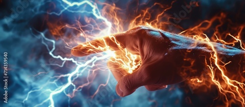 Hand gripping lightning bolt up close.