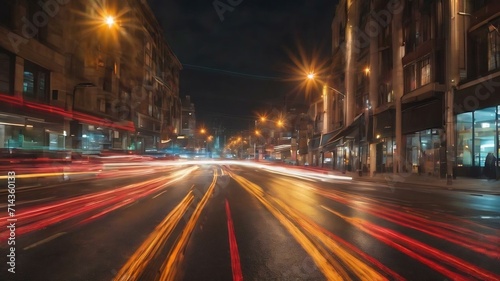 Blurred traffic light trails on road © Wix