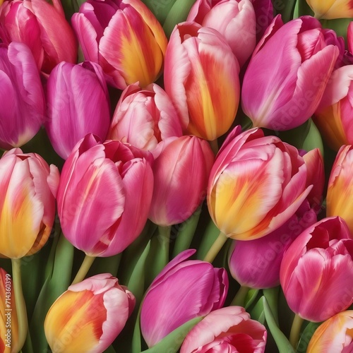 Tulips bouquet on pink background with copyspace