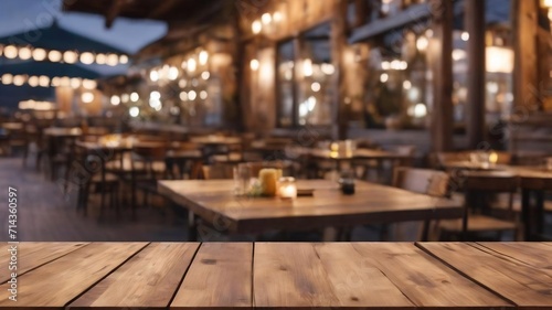 Wooden planks with blurred restaurant background