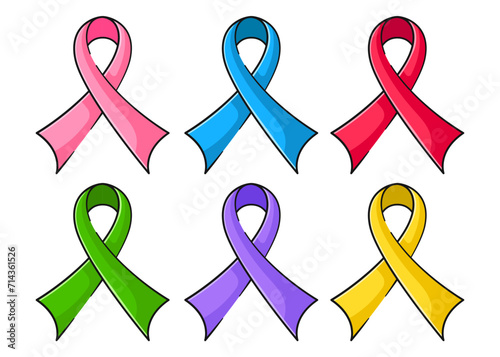 Colorful awareness ribbons desgin element. Awareness ribbon sign and symbol for international day of cancer