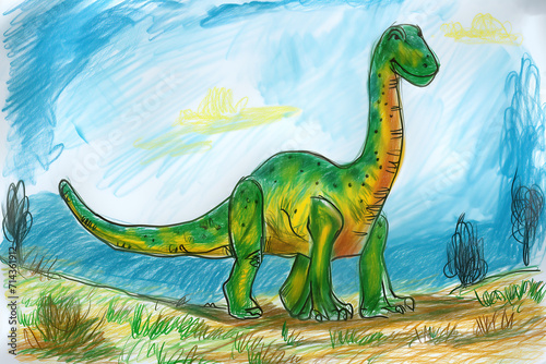 A child's drawing of a dinosaur on a piece of paper © Tazzi Art