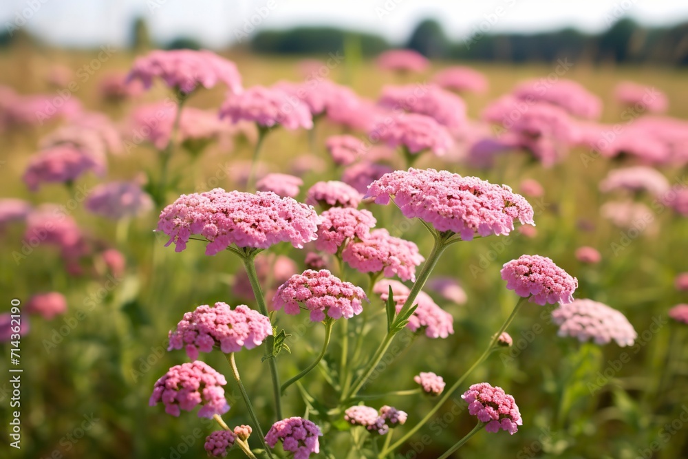 Obraz premium Pink Yarrow blooms Achillea Millefolium plants