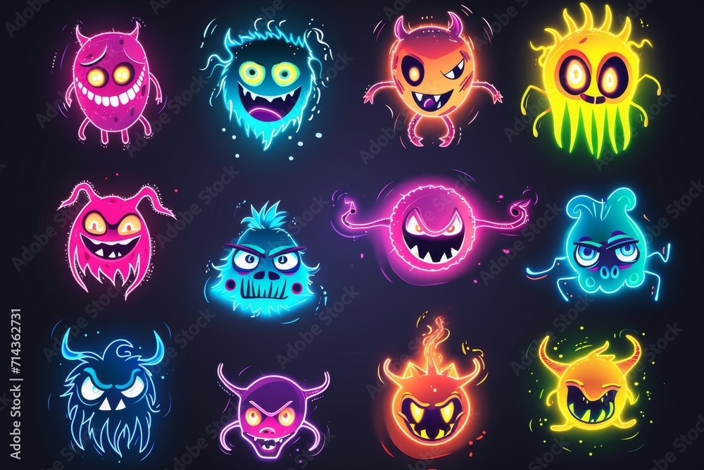 Whimsical creatures with skull faces burst to life in a vibrant display of halloween-themed cartoon art Whimsical creatures with skull faces burst to life in a vibrant display of halloween-themed cartoon art