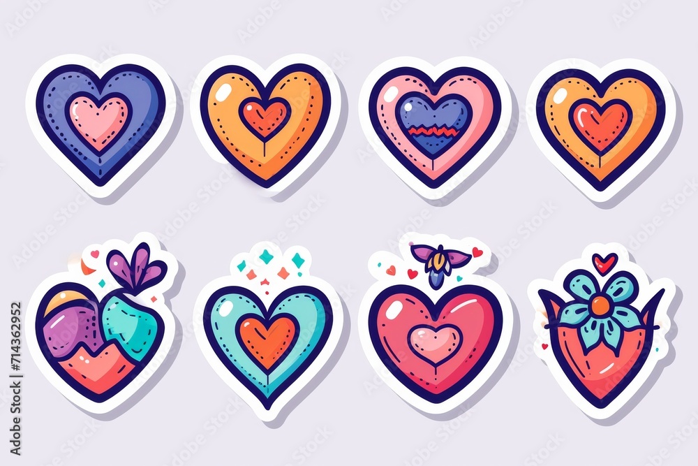 Vibrant hearts in playful cartoon styles, bursting with love and ready to add a pop of color to any project with these charming clipart graphics
