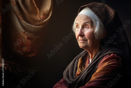 Old lady in traditional clothes. Rembrandt style painting. Vintage portrait. AI Generated 
