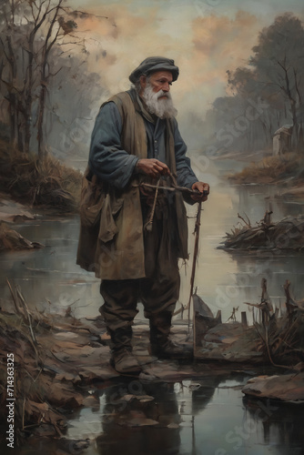 oil painting, portrait of an old fisherman man,close-up, printable art, picture to print on the wall