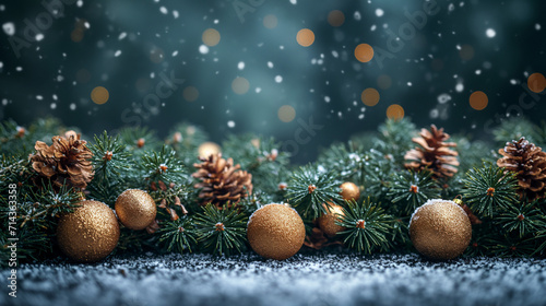 Magical Christmas Scene with Golden Baubles