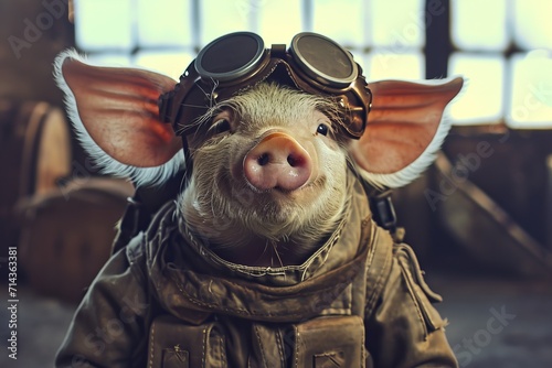 A stylish indoor mammal, with big brown eyes, confidently dons goggles and a jacket, ready for any adventure that may come its way photo