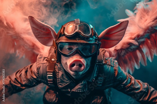 A daring hero donning a pilot garment and gas mask, ready to take on the world in this action-packed film, cartoon, and video game inspired cg artwork photo