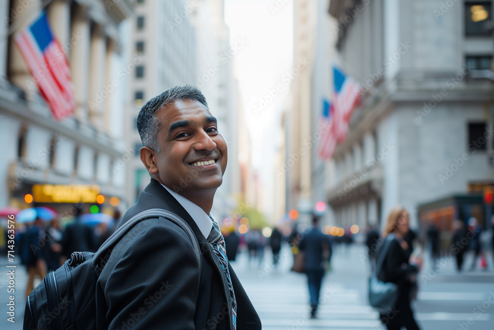 businessman smiling on wall street. EEUU. USA. American man businessman smiling on wall street. EEUU. USA. American man
