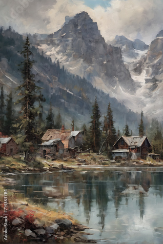 oil painting  beautiful landscape  village and buildings  printable art  picture to print on the wall
