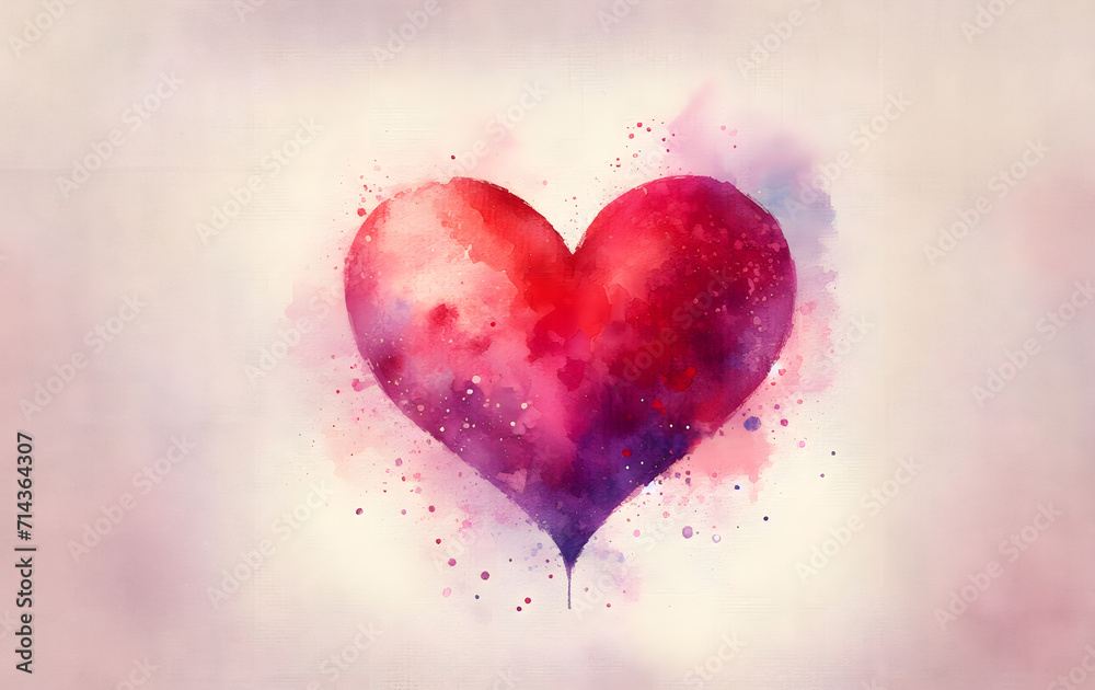 Valentine Day heart watercolor painting red and pink. Generative AI