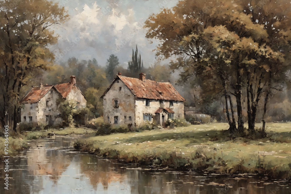 oil painting, beautiful landscape, village and buildings, printable art, picture to print on the wall oil painting, beautiful landscape, village and buildings, printable art, picture to print on the wall