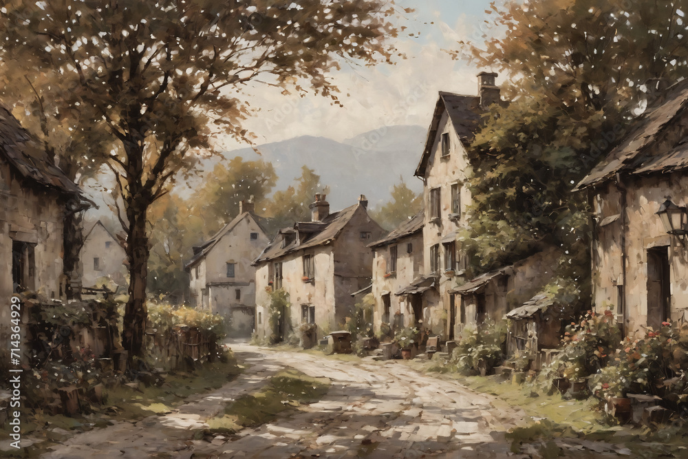 oil painting, beautiful landscape, village and buildings, printable art, picture to print on the wall oil painting, beautiful landscape, village and buildings, printable art, picture to print on the wall