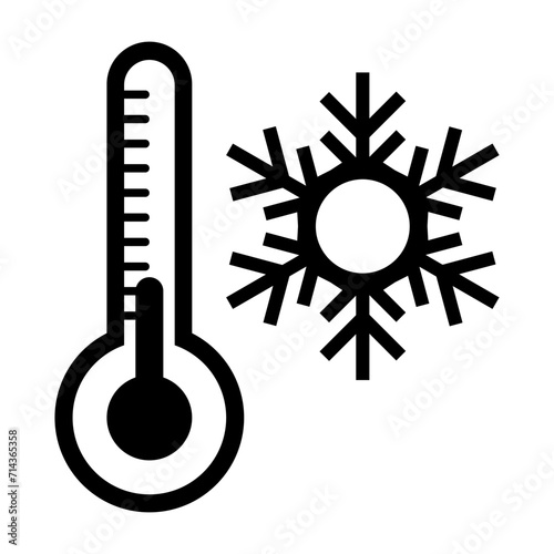 Thermometer with snowflake, low temperature.