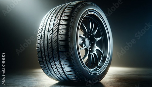 Car tires on a dark background. 3d illustration.