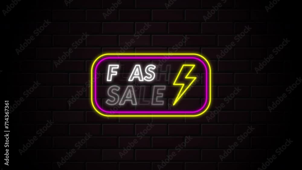 Flash Sale Neon Sign Text Animation Frame Loop Brick Background. 4K video Flash Sale Neon Sign Text Animation Frame Loop Brick Background. 4K video