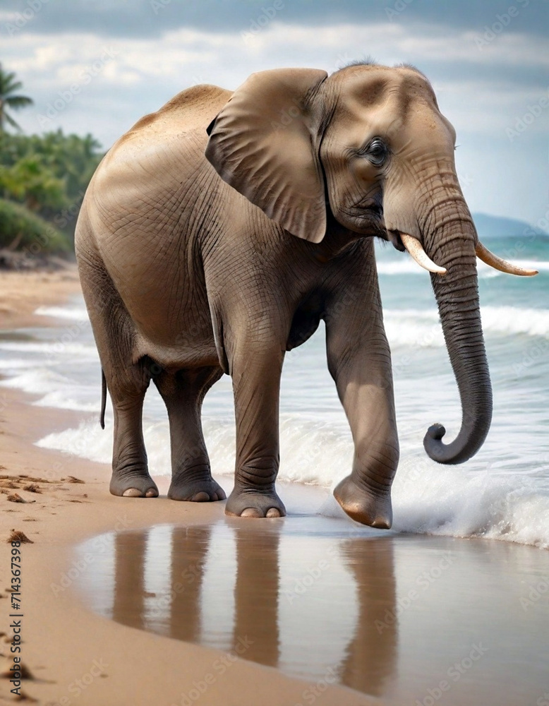 Obraz premium indian elephant at the beach. generative ai