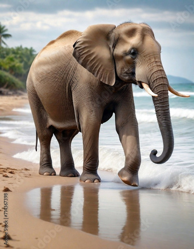 indian elephant at the beach. generative ai