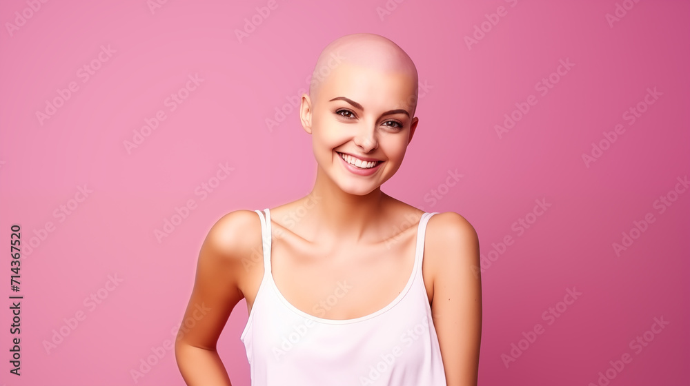 Studio photo of smiling and optimistic female cancer patient with flowers. World cancer day. Space for text. Generate AI Studio photo of smiling and optimistic female cancer patient with flowers. World cancer day. Space for text. Generate AI
