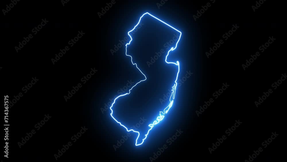 New Jersey state map animation with glowing neon effect New Jersey state map animation with glowing neon effect