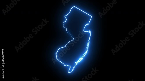 New Jersey state map animation with glowing neon effect