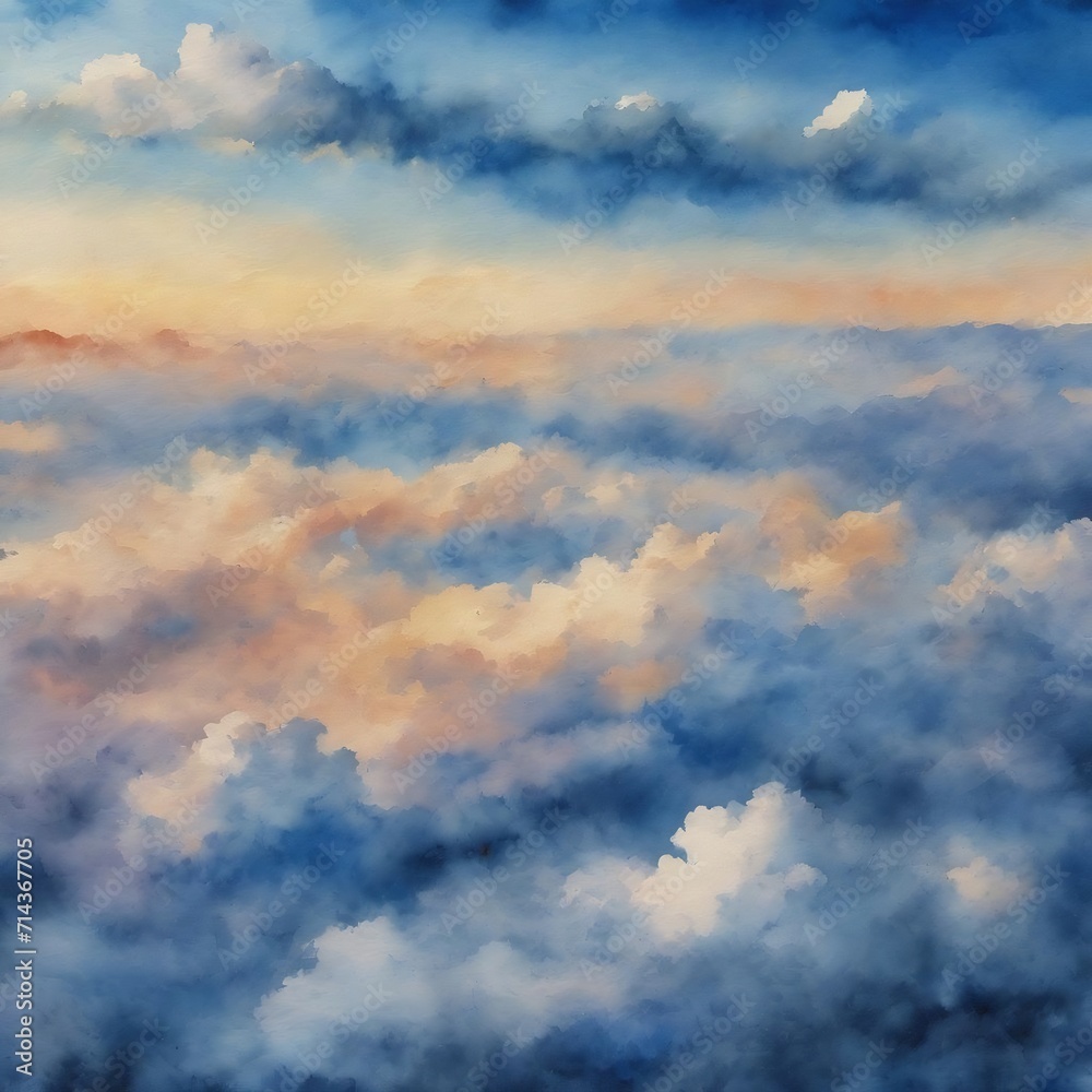 Fototapeta premium Blue sky and clouds watercolor texture background