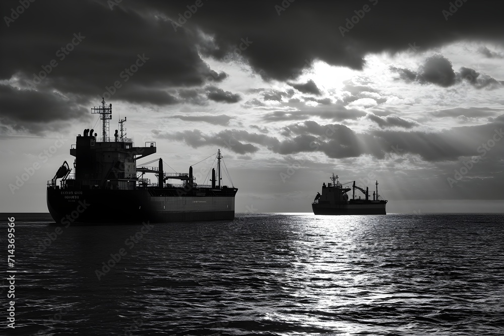 Obraz premium Silhouetted Armada: Shadow Fleet at Seas