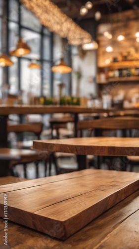 Wooden board empty table in front of blurred background. perspective brown wood over blur in coffee shop - can be used for display or montage your products.mock up for display of product.