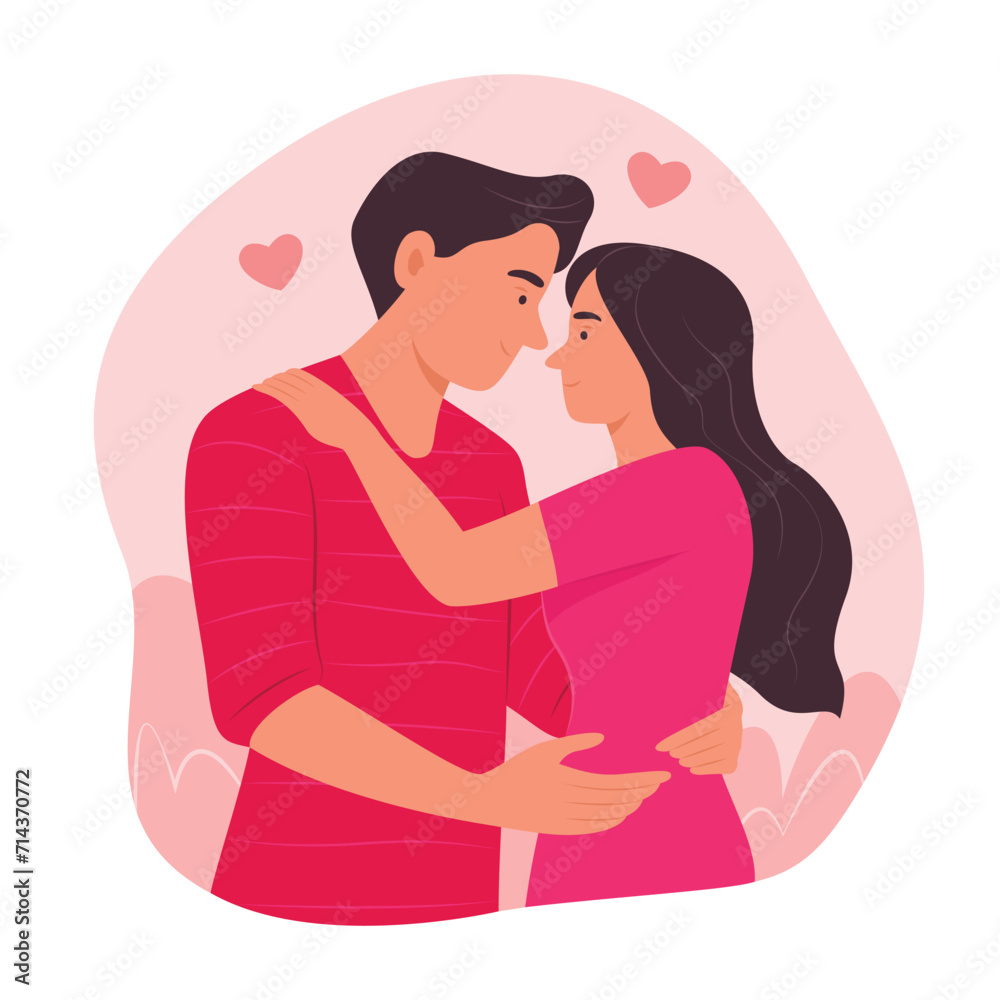 Couple of Man and Woman Hugging and Falling in Love for Valentine's Day Concept Illustration Couple of Man and Woman Hugging and Falling in Love for Valentine's Day Concept Illustration