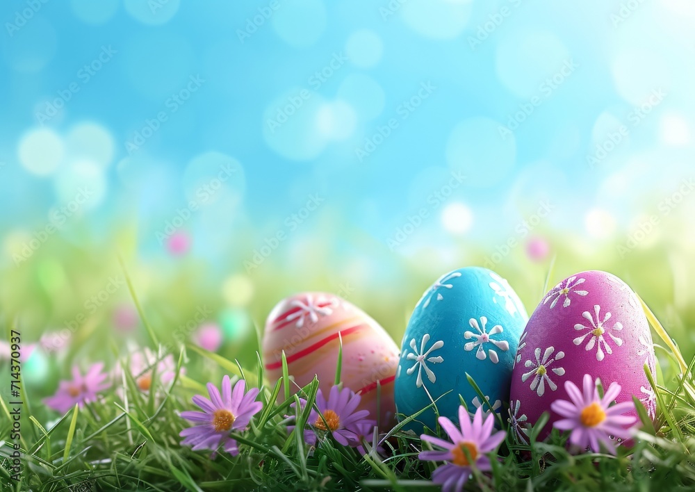 Easter Card Background Wallpaper Image Eggs Spring Bunny Festive 5x7 