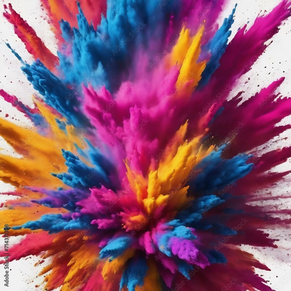Obraz premium Explosion of colored powder on white background