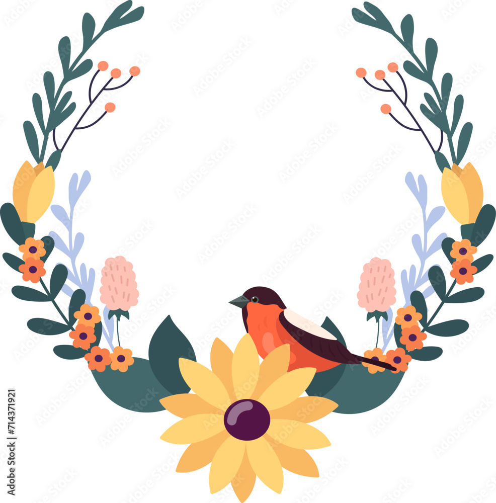 Round Flower Frame With Bird