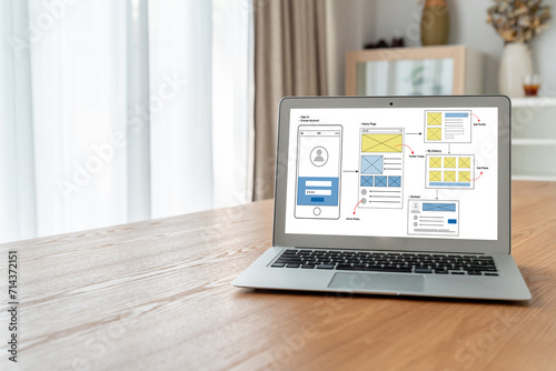 UX UI design process for modish mobile application and website . Creative prototype of wireframe for professional app developer .