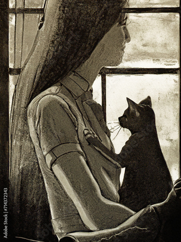 cat with woman portrait photo