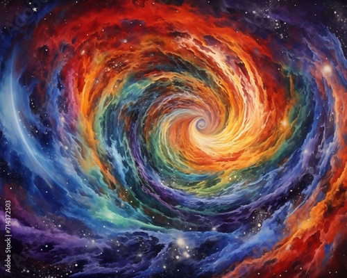 Colorful Illustration of Space Vortex and Rainbow Spiral Design