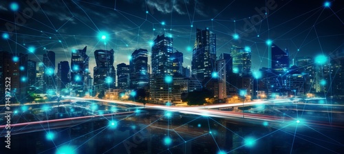 Thriving green community with advanced smart city infrastructure and rapid data network connectivity photo