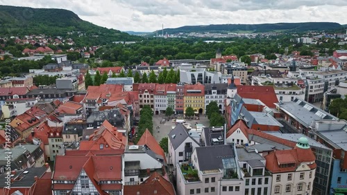 Aerial drone view of Jena‘s Market place or Marktplatz in Jena , Thuringia, Germany photo