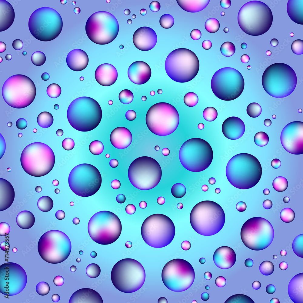 rainbow pattern of bright soap bubbles, drops, bubbles and balls on a gradient background, vector illustration for any design