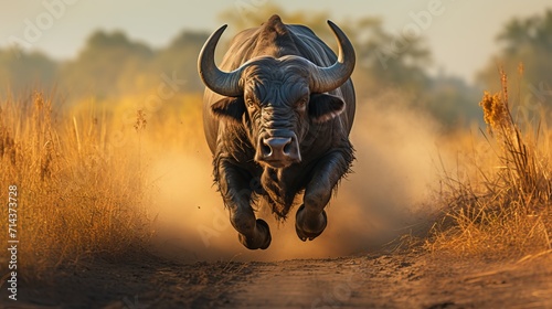Majestic bull in natural habitat, captivating wildlife portrait with powerful expression and details