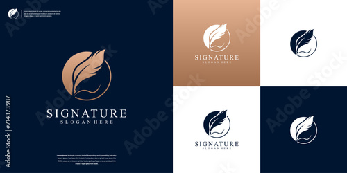 Creative quill signature logo design with minimalist feather ink logo design identity photo