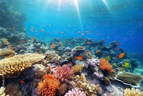 Underwater world with vibrant coral reefs exotic fish © CREATIVE STOCK